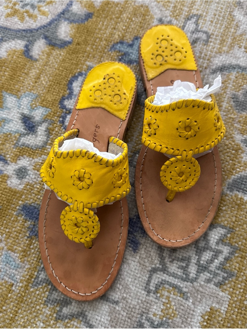 Jack Rogers Yellow Leather Gladiator-Style Thong Sandals